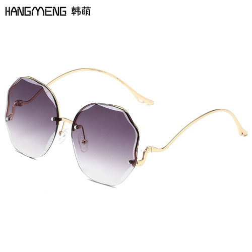 New Frameless Cut Edge Sunglasses European and American Trendy Ocean Film Gradient Sunglasses Butterfly Flower Sunglasses Cross-Border