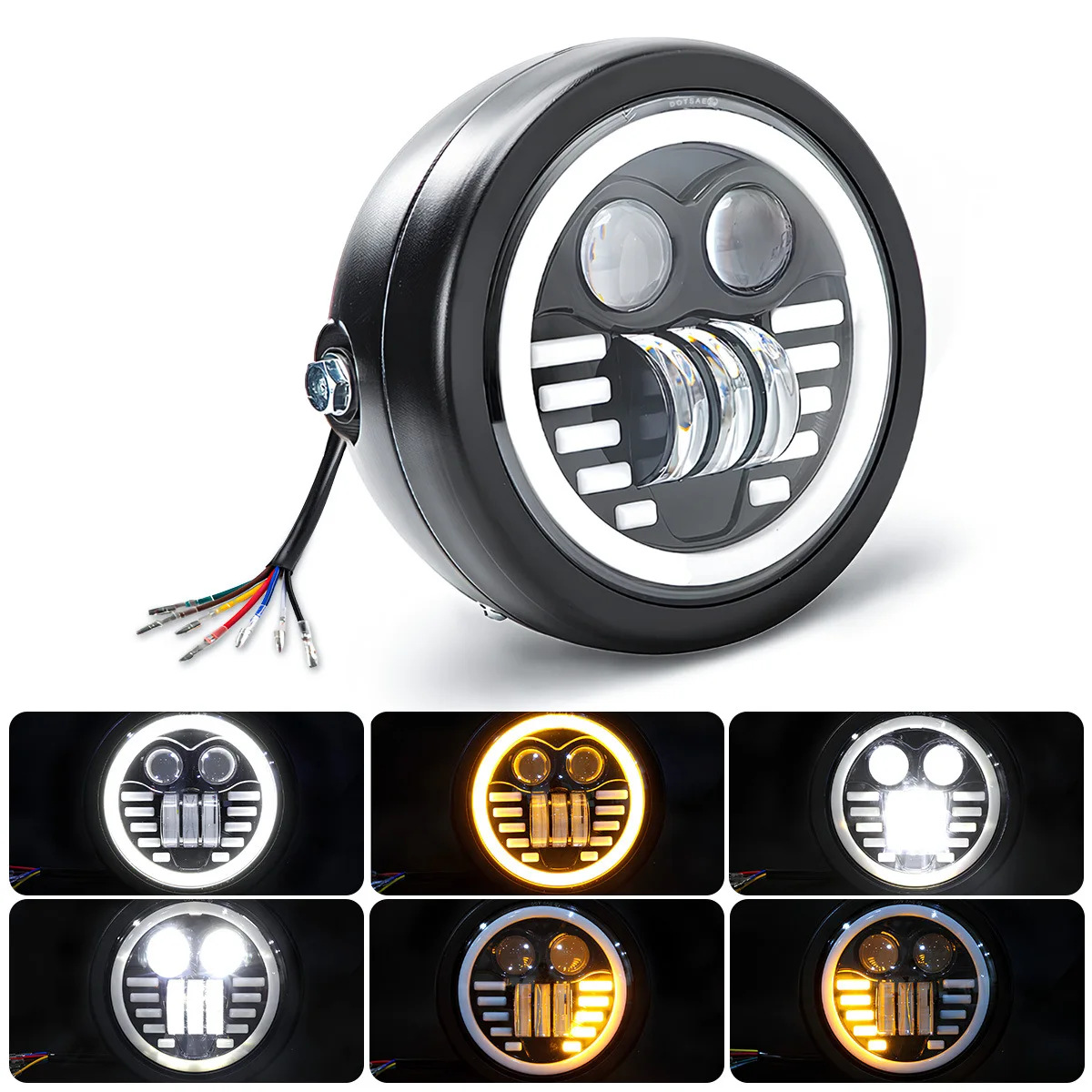 Motorcycle modification dual-headlight for foreign trade, off-road riding, 12V universal retro LED headlight with bracket