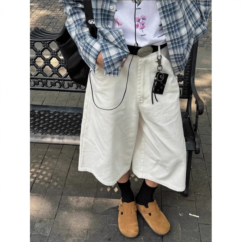 Factory Direct Delivery Simple Solid Color Jeans Casual Shorts Loose Wide-Leg Drape Cropped Pants Washed Loose Pants Factory Direct Delivery Simple Solid Color Jeans Casual Shorts Loose Wide-Leg Drape Cropped Pants Washed Loose Pants