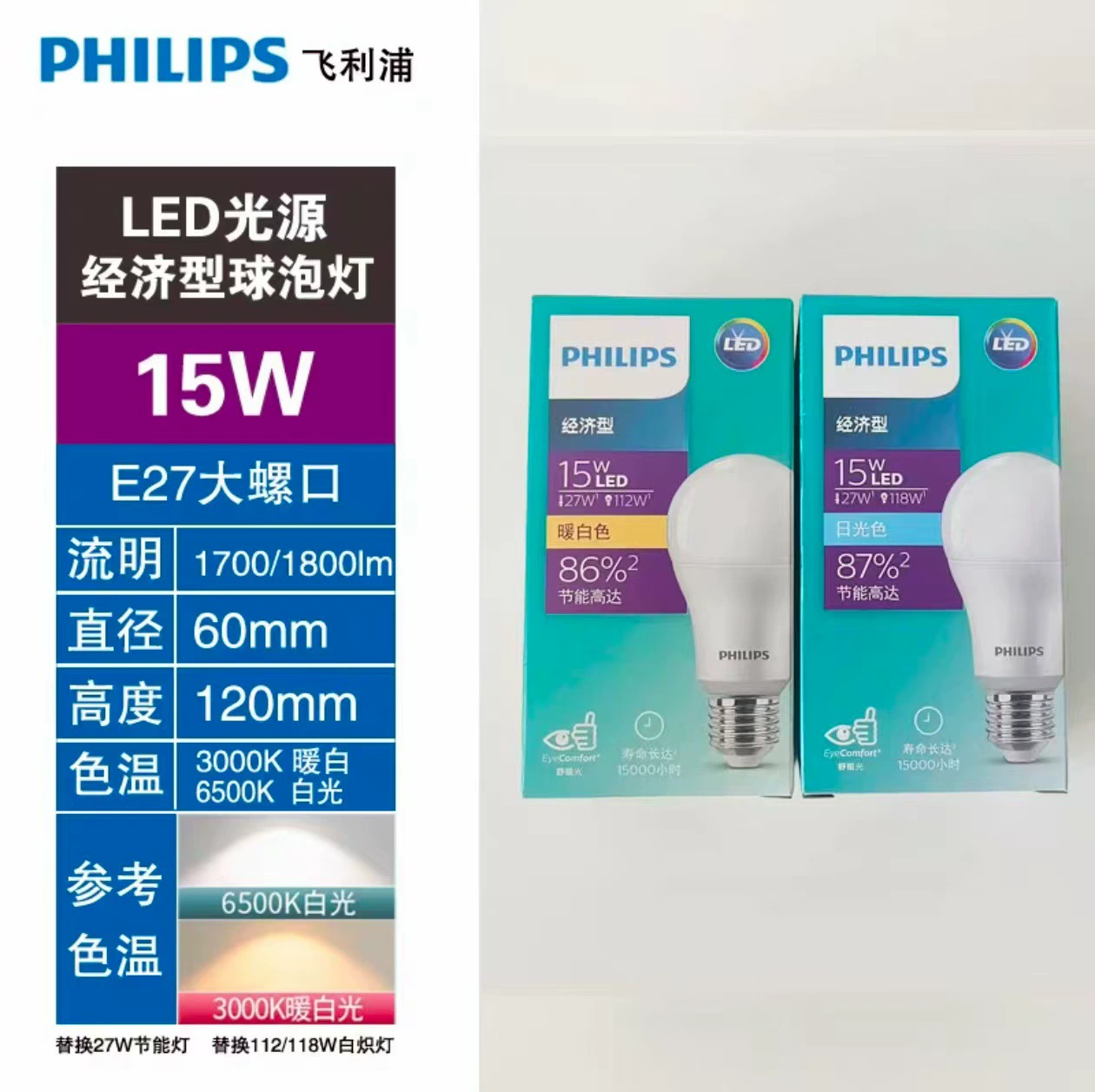 Philips LED Лампа, Энергосберегающая, Супер Яркая, E27 Винтовой Гнездо, 3W-50W, Тёплый & Холодный Белый
