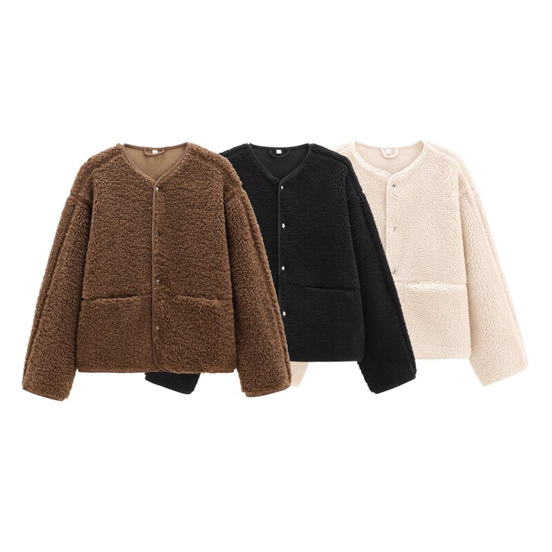TAOP & ZA Fall/Winter New Women's Commuter Style Crewneck Comfortable Simple Teddy Velvet Jacket Coat 1228915