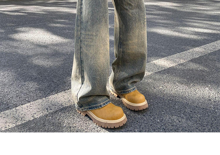Men's Retro Distressed Cement Yellow Wide Leg Jeans High Waisted Loose Fit Slimming Straight Leg Jeans New Style Machine Washable_mkmklike.com