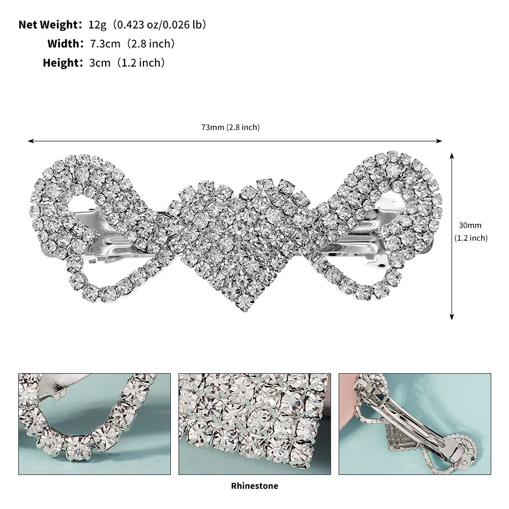 20g Weight Hair Clip Hair Accessories Type 1 Piece Quantity Banquet, Party Occasion Rhinestone Material Heart Shape, Bow Knot Pattern All Seasons Season Women's Gender Elegant, Shiny Style Elegant Shiny Women's Heart Shape Bow Knot Rhinestone Hair Clip 10