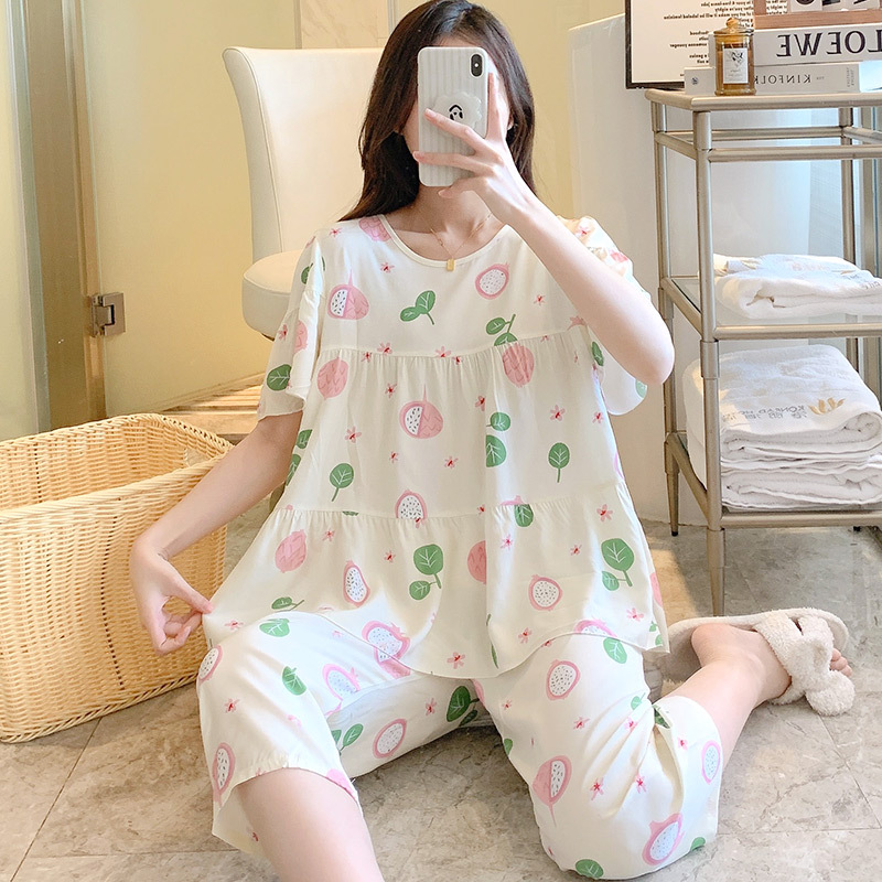 Pijamas de seda de algodón de manga corta de verano Estilo occidental de las mujeres aire acondicionado Delgado desgaste del hogar Chica japonesa dulce estudiante de algodón traje de seda