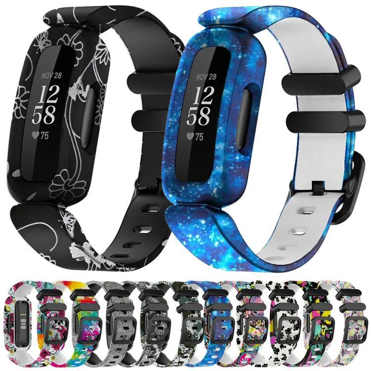 Colorido dibujo animado pintado correa de reloj para Fitbit Ace3 Inspire2 silicona botón negro
