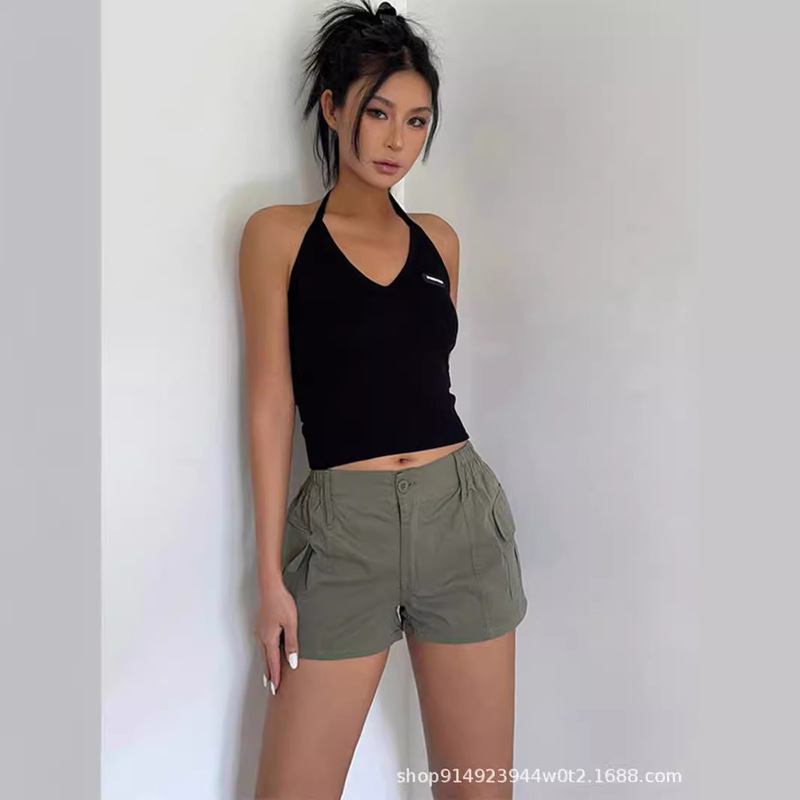 2024 Summer New plus size European and American Retro Spice Girls Elastomer Tooling Shorts Large Pocket Outdoor Women's Super Short Hot Pants 2024 Summer New plus size European and American Retro Spice Girls Elastomer Tooling Shorts Large Pocket Outdoor Women's Super Short Hot Pants