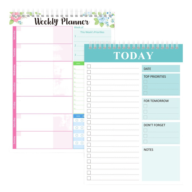 Transfronterizo portátil Memo planificador semanal de doble bobina diario cuaderno inglés diario índice Bloc de notas