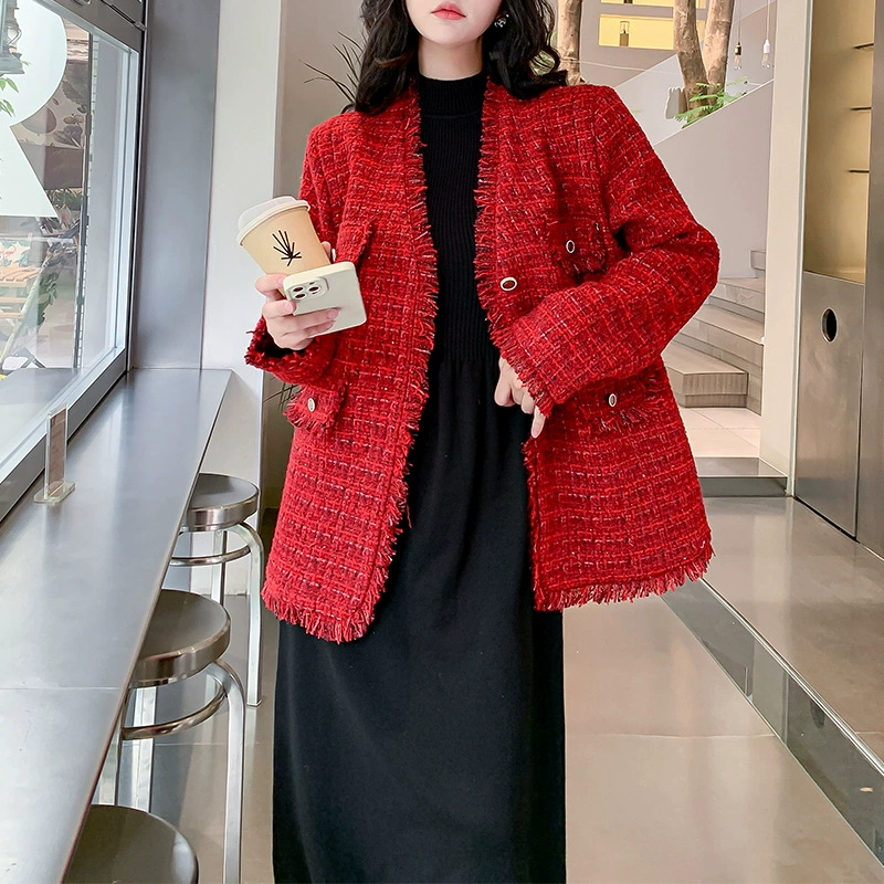 Demi-season red jacket, plus size, Chanel style, Korean style
