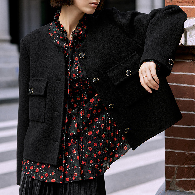 2024 가을과 겨울 새로운 러플 프린트 셔츠 여성 슬리밍 올 매치 디자인 센스 여성 최고 76033