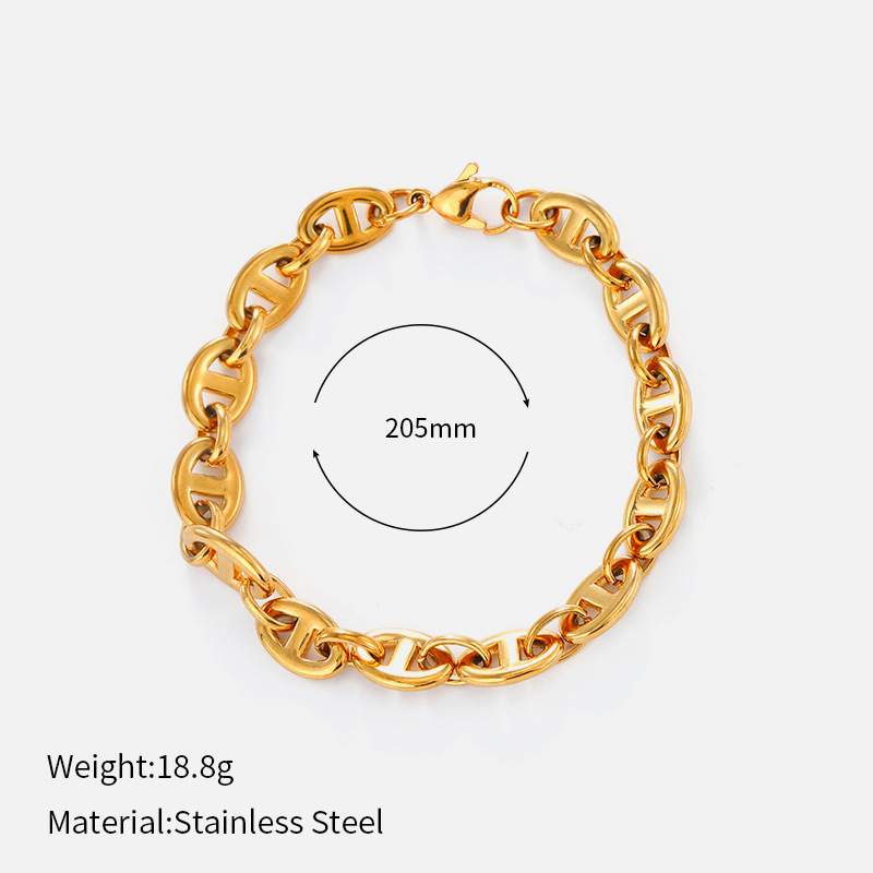 ヨーロッパとアメリカのクロスボーダーシンプルなステンレス鋼の太いブレスレット電気メッキ 18 K ゴールドチェーンブレスレットヒップホップスタイルチタン鋼ブレスレット|undefined