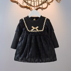 2022 girls' stylish spring and autumn dress for girls, princess pure color Korean style dress, dropshipping one piece