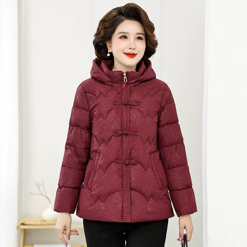 中老年羽绒棉服女妈妈冬装加绒加厚棉衣女冬季奶奶装太太棉袄外套