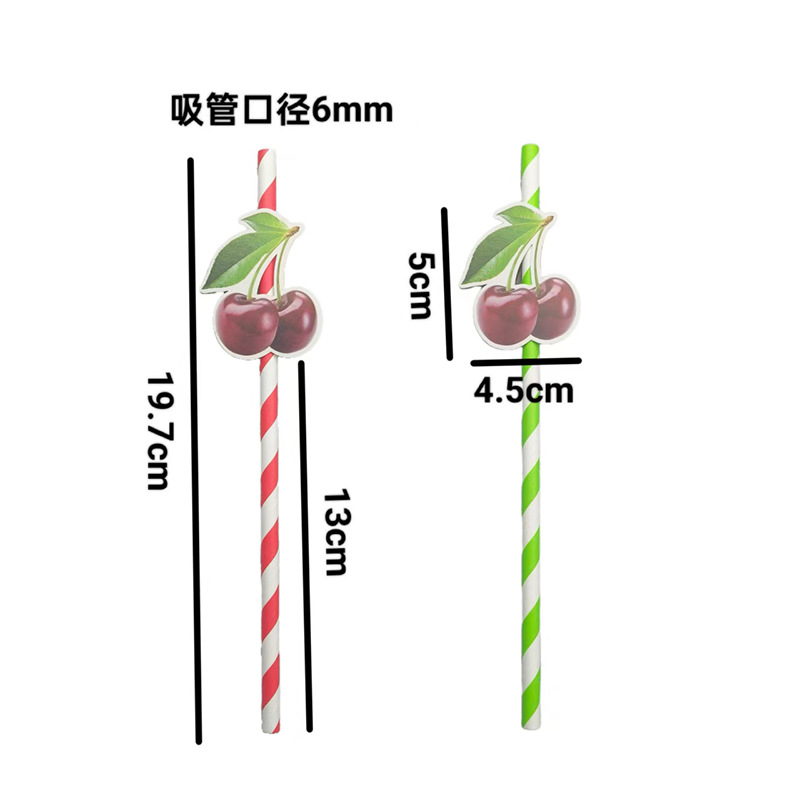 Papel de cereza de paja desechable degradable postre cóctel fiesta de paja decoración tarjeta de tarjeta de carril