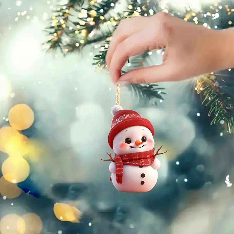 2D nuevos productos acrílicos de Navidad lindo muñeco de nieve colgante plano transfronterizo decoración de automóviles colgante llavero colgante