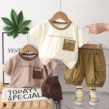 外贸批发新款短袖T恤休闲三岁童装小童薄款透气夏装男宝宝两件套