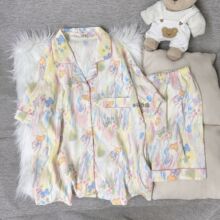 睡衣高级感多巴胺云朵棉纱睡衣女春夏季短袖甜美开衫家居服套装