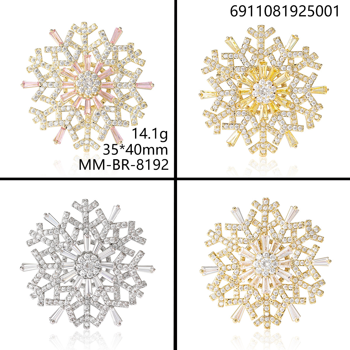 New Creative Rotatable Double-Layer Copper Zircon Snowflake Brooch, High-End Fashion Women's Clothing Brooch Accessory Pin