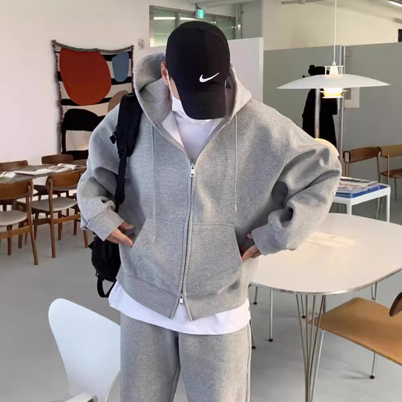 Grey sweater suit men's new 2024 this spring and autumn popular casual sports coat Korean casual sweater