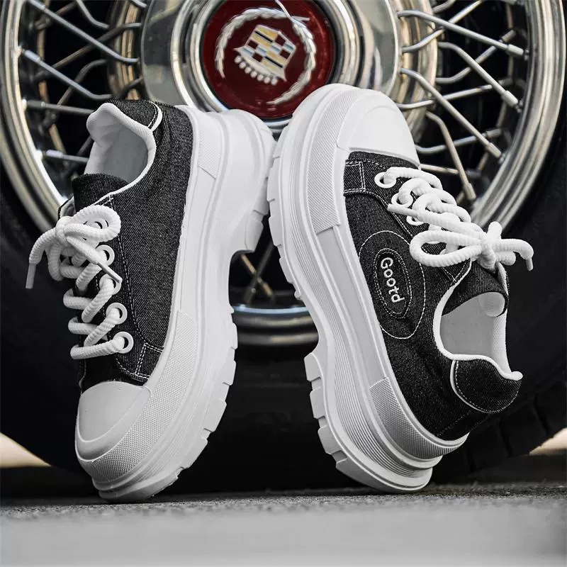 跨境2025秋季低帮帆布鞋麦昆松糕鞋小个子厚底增高鞋个性潮鞋代发