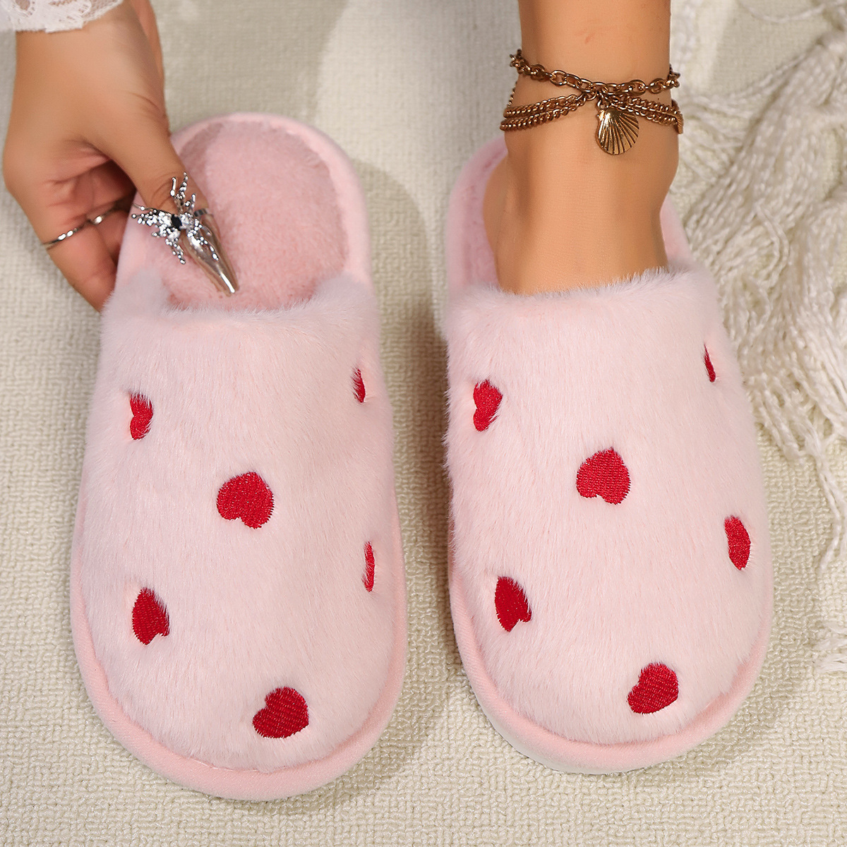 Amor transfronterizo damas otoño y invierno interior y exterior soleas gruesas cálidas de peluche lunar zapatillas de algodón de espuma