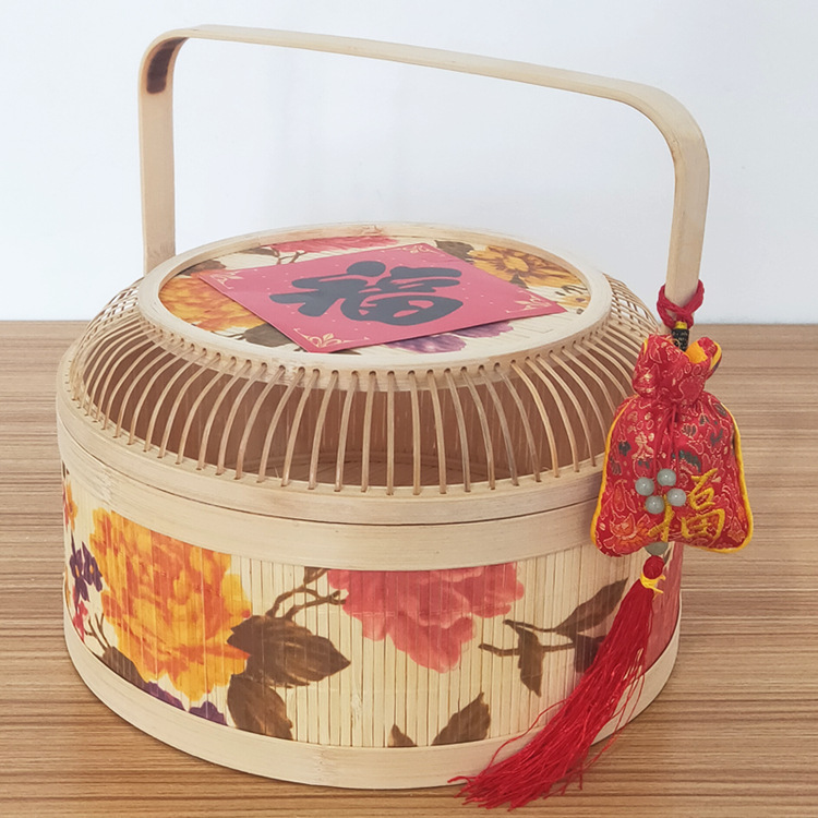 竹编大小号粽子月饼竹篮礼品包装盒特产水果鸡蛋喜事糕粽团圆礼盒