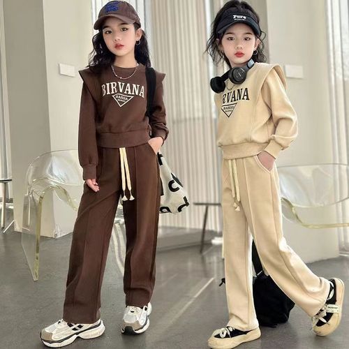 Women's Han Style Casual Set with Big Kid Spring and Autumn Trendy Letter Top and Long-Sleeve Stylish Pants Two-Piece Set