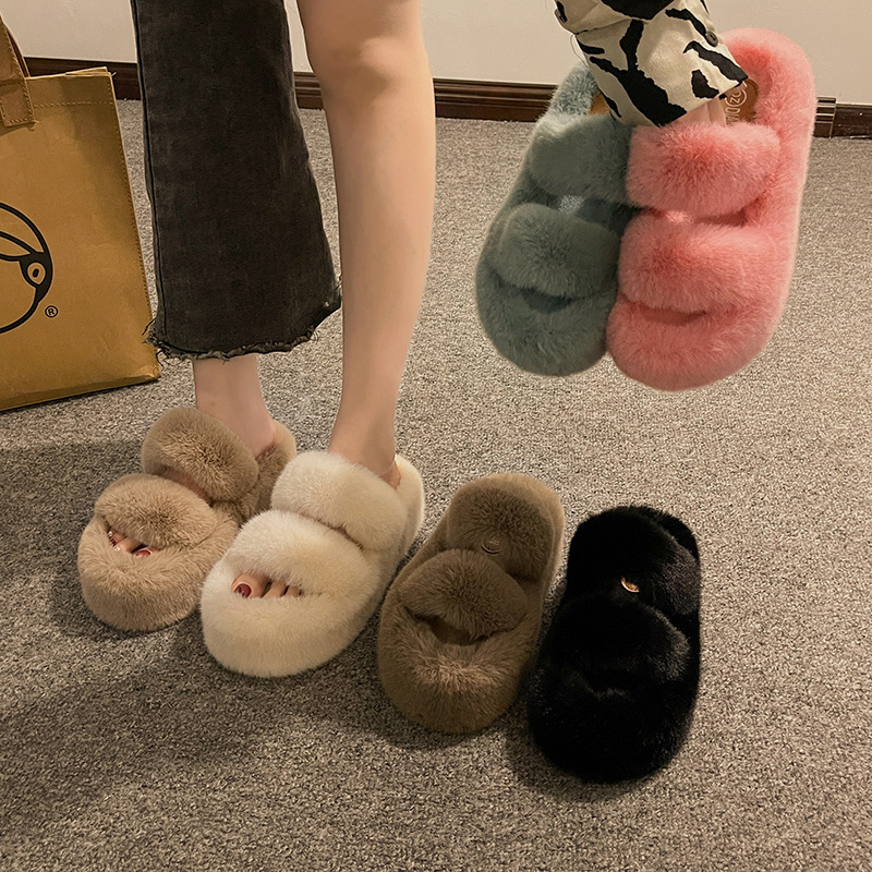 Autumn and Winter Cotton Slippers for Women, Outdoor Wear, Fleece-Lined, Warm Foot Warmers, Fairy-Style Home Indoor Warm Slippers, Couple's Platform Plush Slippers