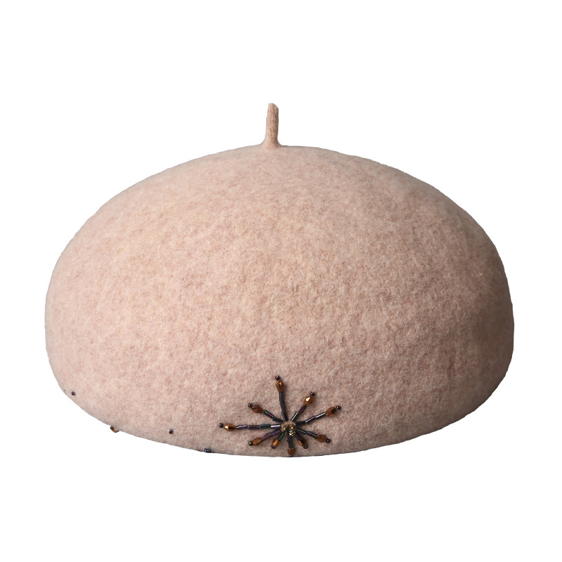Mũ nồi beret nữ len nguyên chất mềm mại, phong cách thu đông, mặt hiển thị nhỏ — màu be