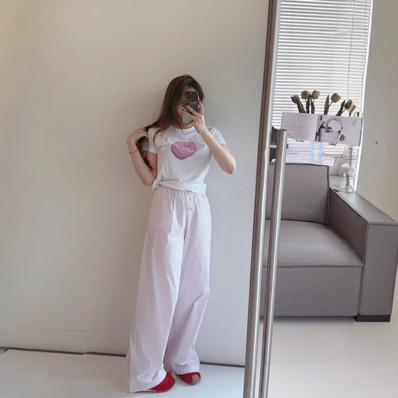 Kardashian Skims Pink Stripesd Wide-Leg Pants Pajamas Women's Summer 2025 New Loose Casual Outer Pants