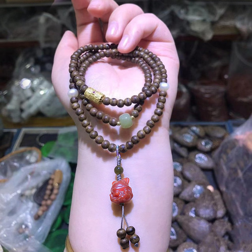 Wholesale Butter Gold Filament Yellow Chess Nan Agarwood Bracelet Wenwan Buddhist Beads Women's and Men's Qi Nan Bracelet Ethnic Style Jewelry
