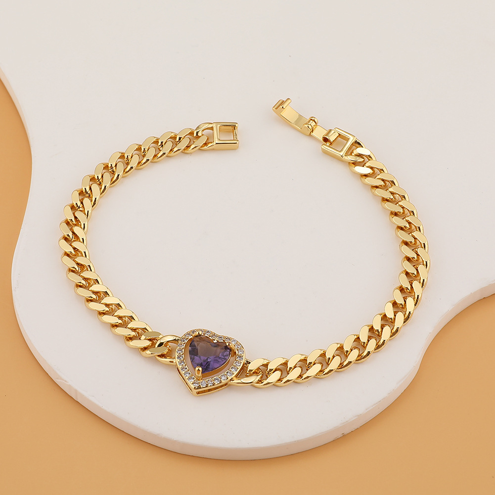 Fashion Heart Shape Copper Plating Zircon Bracelets 1 Piece