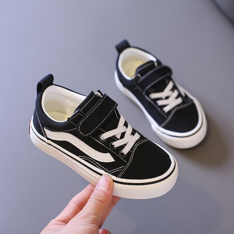 Children's Korean Style Shoes Boys' Checkerboard Canvas Shoes 2025 Sneakers Magic New Girls Spring & Fall Baby Black and White