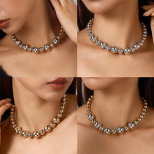 欧美跨境饰品夸张朋克撞色串珠项饰气质小众几何圆珠个性项链颈饰