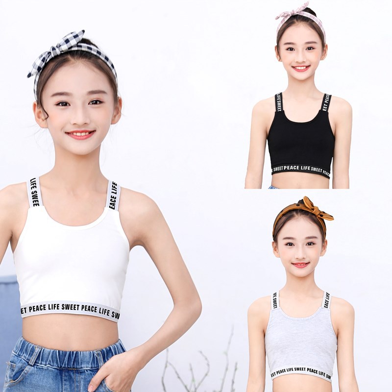 Niñas camisola verano algodón fino medio y grande niños niñas tubo superior deportes bottoming desarrollo ropa interior