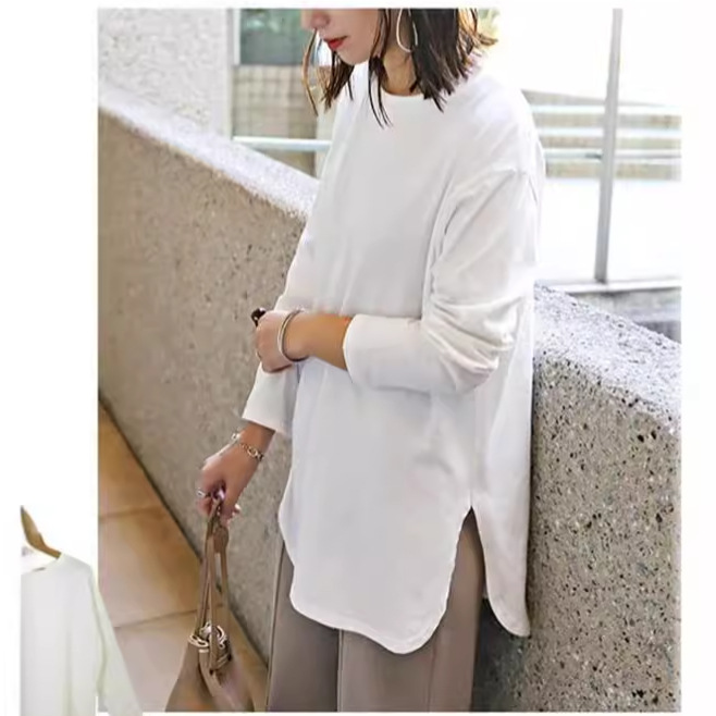 Cross-border new women's clothing Japanese and Korean women's long-sleeved sweater bottoming T-shirt mid-length loose inner top can be worn outside