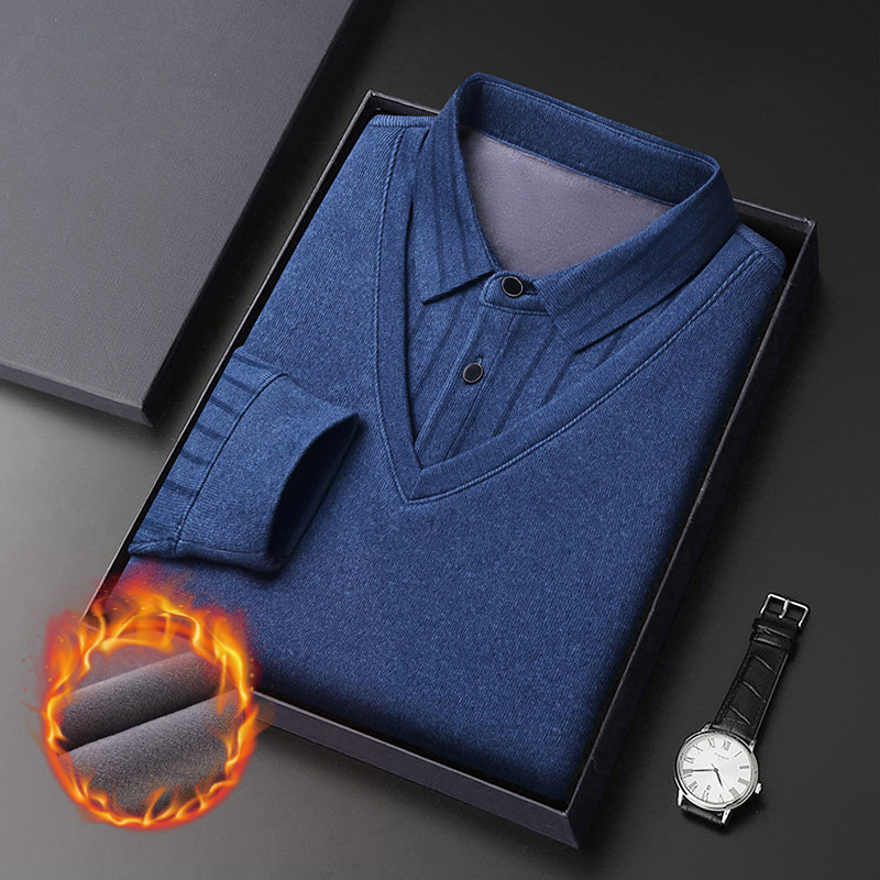 Fleece-forrado solapa casual de los hombres Top nuevo negocio versátil de los hombres de manga larga engrosada caliente camiseta de polo de los hombres