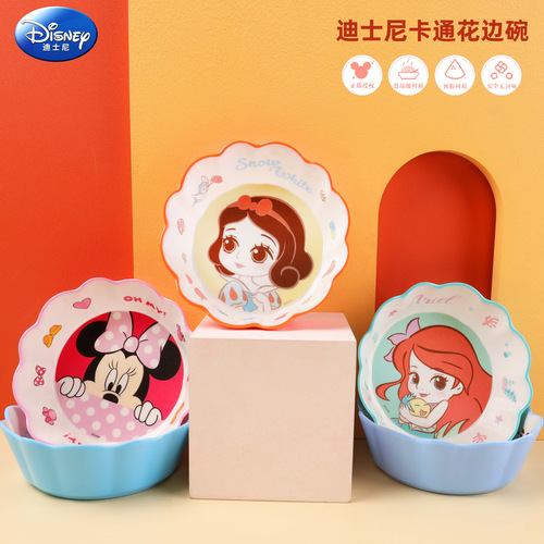 Disney Children's Tableware Ruffled Bowl and Plate for Boys and Girls, Baby-Durable High-Temperature Cartoon Baby Fruit Plate