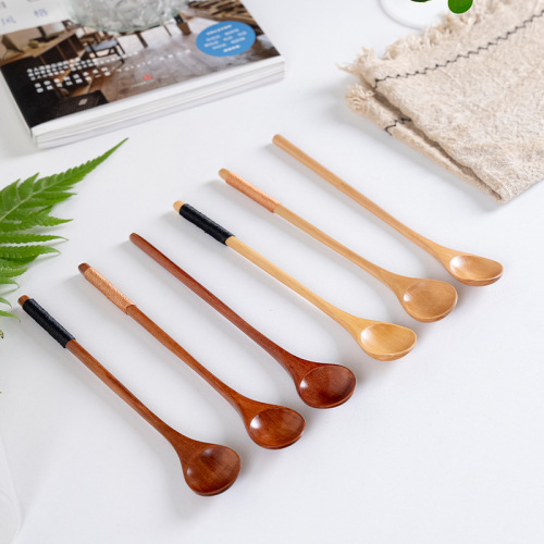 Internet celebrity Japanese wooden long handle honey spoon mini coffee spoon thin handle mixing spoon household small spoon wooden spoon tableware