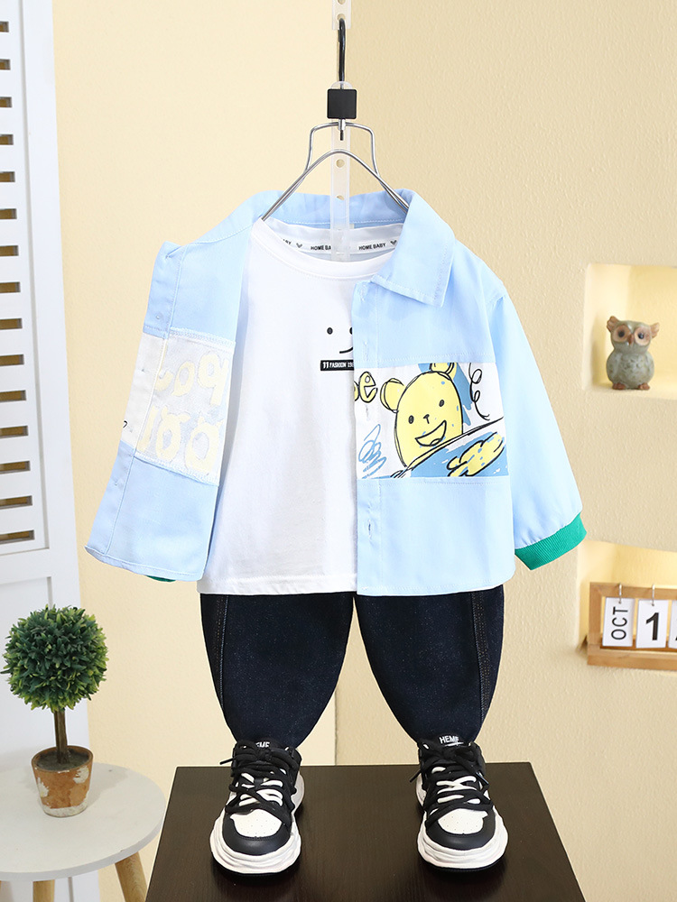 7530 Camisa de dibujos animados para niños 2025 primavera nuevo estilo estilo occidental primavera y otoño chaqueta coreana para niños top de manga larga