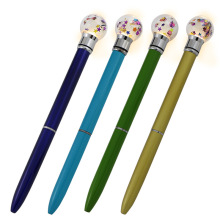 创意闪粉笔可爱学生小礼品笔玻璃圆球灯LED笔干花雪花造型圆珠笔
