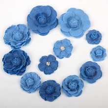 复古牛仔布艺假花 仿真玫瑰山茶花手工花朵DIY发饰定型装饰花辅料