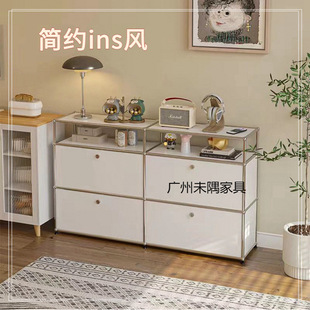 Simple and modern medieval stainless steel TV cabinet storage module living room ins minimalist chest of cabinet combination dining side cabinet