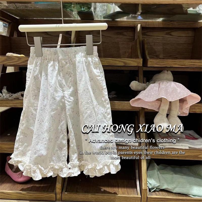 South Korea Children's Wear 2025 New Girls' Pants Summer Thin Korean Style Western Style Lace Floral Loose Ankle-length Pants