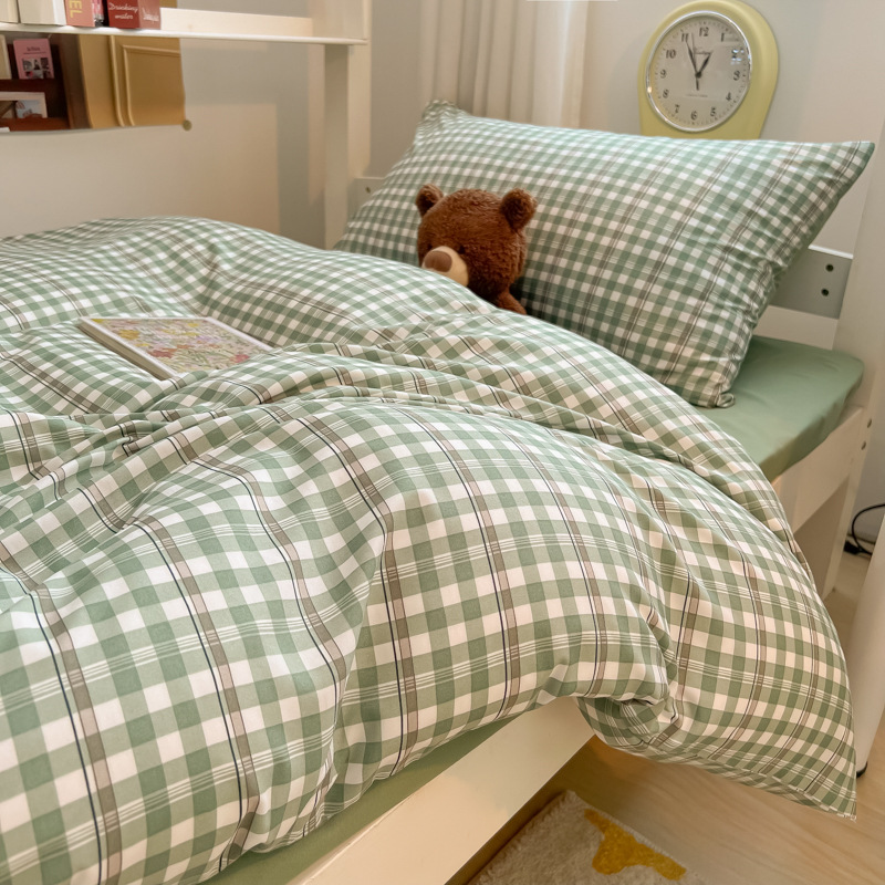 25 ropa de cama de estudiante de algodón lavado de nuevo estilo, sábanas de tres piezas, funda de edredón de cuatro piezas, dormitorio de alquiler, dormitorio dedicado