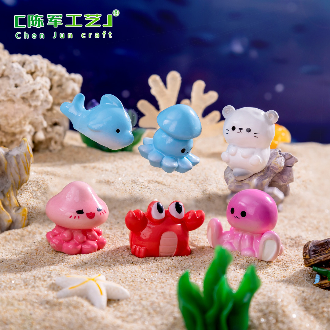 微景观跨境创意极地动物海豚章鱼生态瓶 DIY装饰品配件迷你小摆件