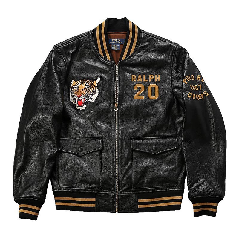 Baseball uniform, leather jacket, genuine leather, with embroidery