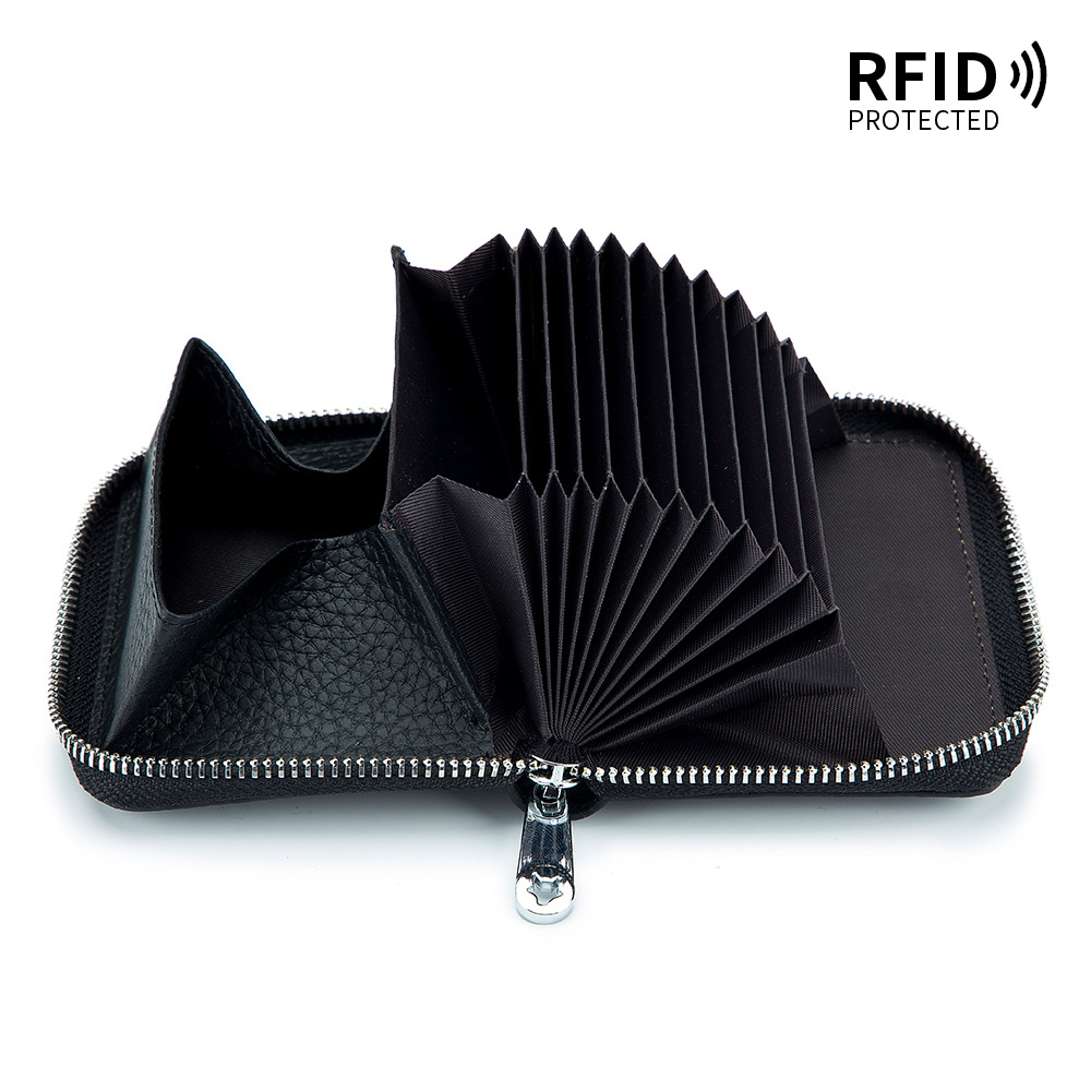 Heißer verkauf große kapazität reißverschluss akkordeon karte aus echtem leder RFID Japanischen multifunktionale geldbörse_voghion.com