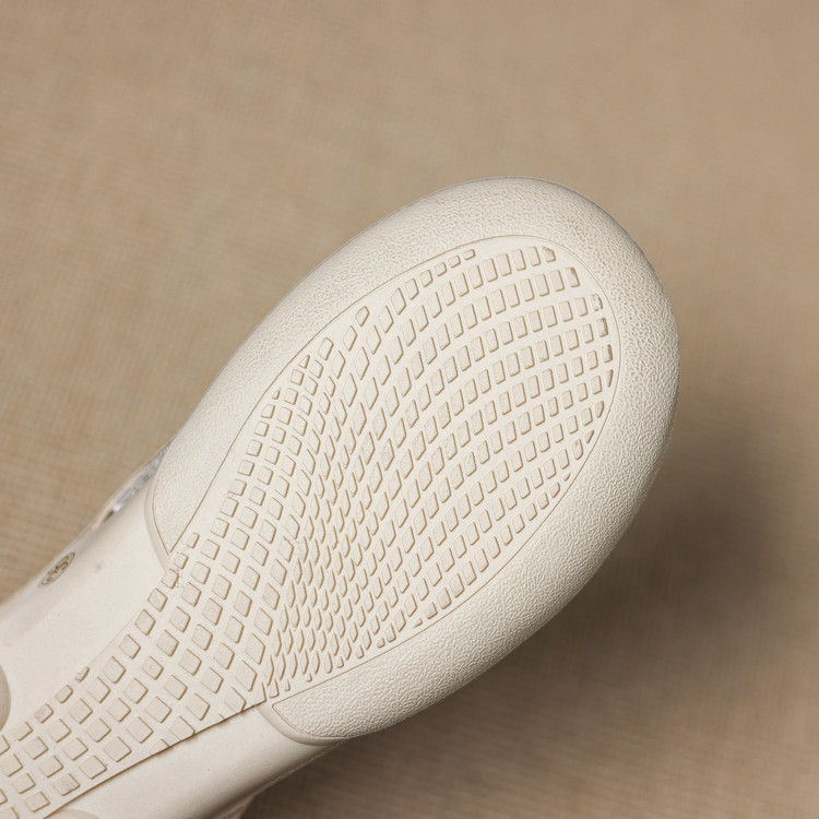 Giày sneaker nữ phối màu da thật lỗ thoáng khí đế bệt buộc dây kết hợp miếng dán — màu trắng ngà chi tiết 71