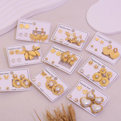 【冰萌】3pairs法式中古轻奢高级感气质仿珍珠耳饰钛钢耳环E627