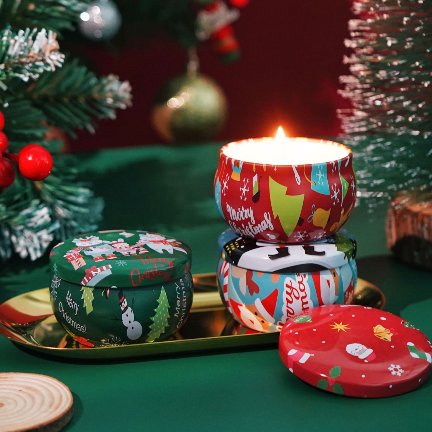 Navidad caja de regalo de vela de banano set romántico no humo perfume adornos regalo de mano vela doméstica de Navidad al por mayor